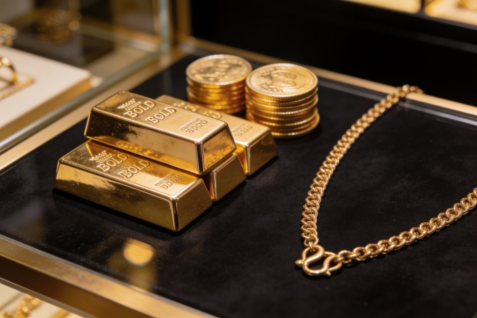 Gouden sieraden, munten en baren
